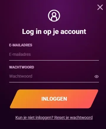 Inlogscherm van Rony Casino