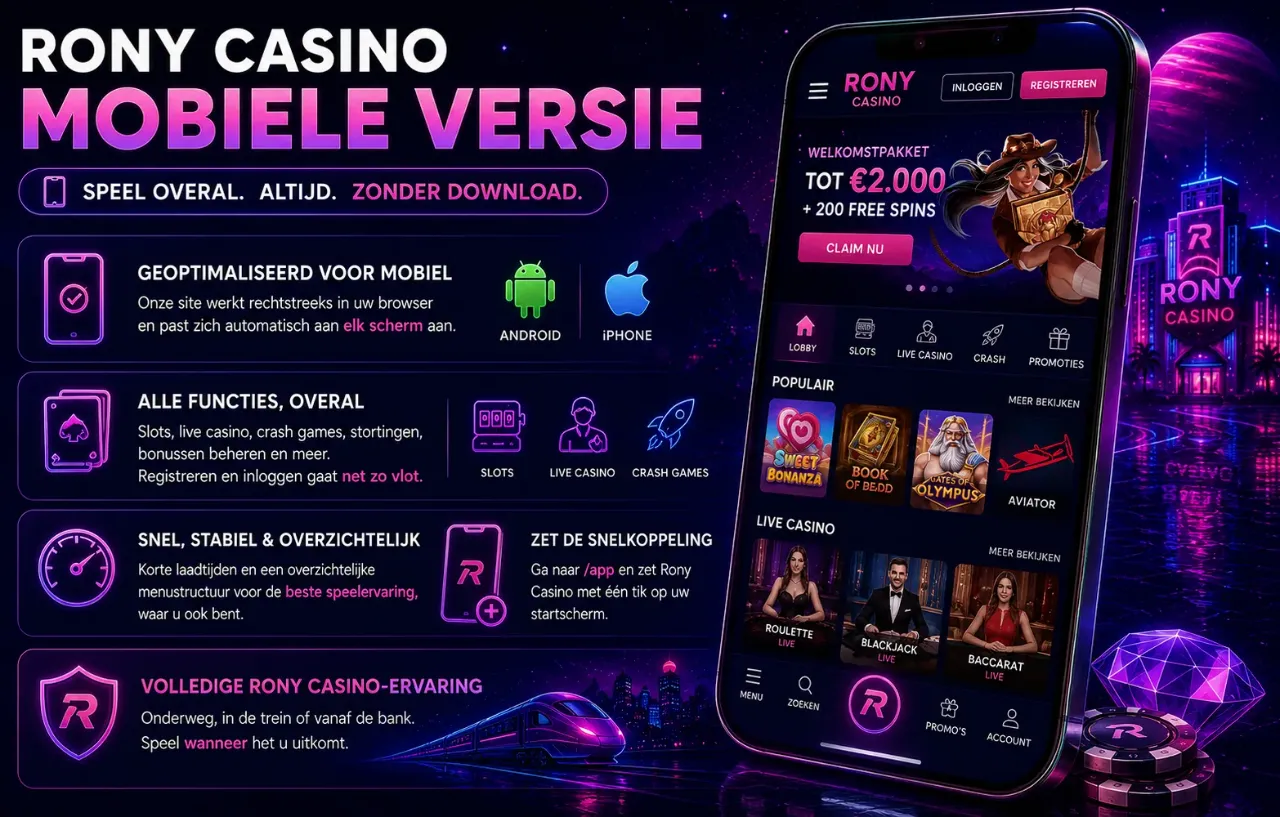 Mobiele versie van Rony Casino op smartphone
